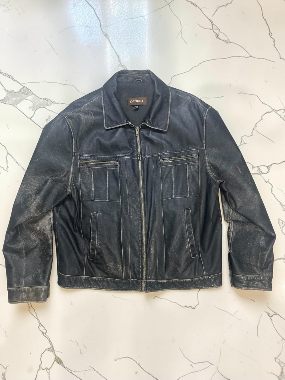 Danier Black Leather Bomber Jacket Size XL